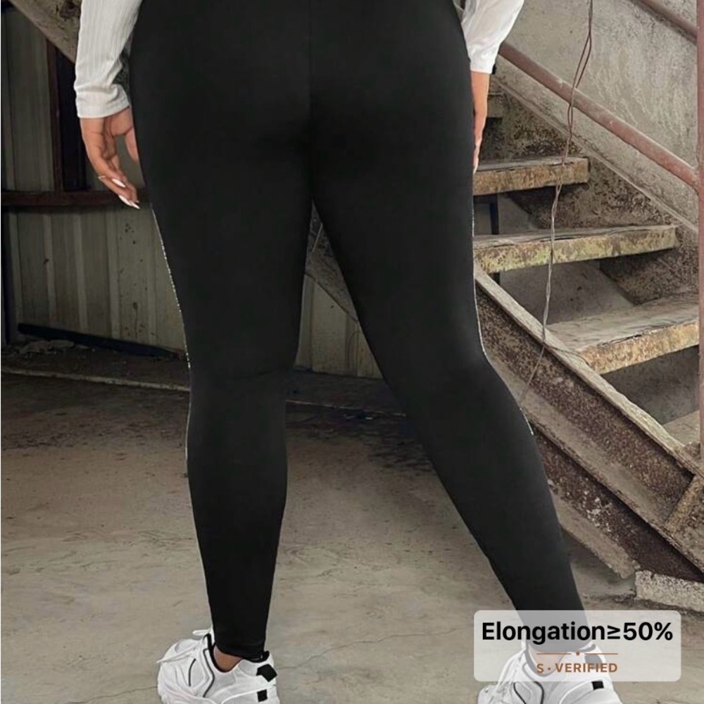 Plus Size Black Leggings with Silver Wing Print - Picture 2 of 4